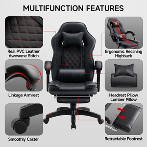 <span class=keywords><strong>Bosnia</strong></span> popular buen proveedor Gaming stolica Pu cuero ordenador escritorio silla Racing silla Gaming negro con reposapiés - Product Image 5