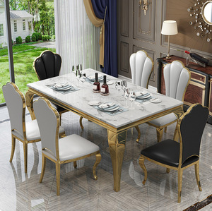 Modern European Marble Slate <strong>Dining</strong> <strong>Table</strong> Set Light Luxury Stainless Steel Rectangular <strong>Table</strong> <strong>for</strong> <strong>Small</strong> Household - Product Image 3