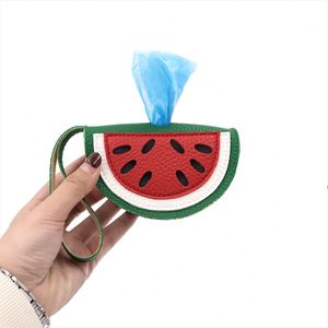 Cute Watermelon Shaped PU Leather Dog Waste Holder <b>Pet</b> Trash Bag <b>Carrier</b> Dog Poop Bag Dispenser for Outdoor Walking - Product Image 2