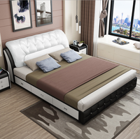 Lit double en cuir et tissu, style nordique moderne, avec rangement, luxe léger, chambre à coucher, tatami rembourré, doux, pour la maison et l'hôtel, taille personnalisable