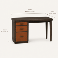 Bureau d'écriture en bois avec 3 tiroirs, panneaux aspect cuir, coins arrondis, table d'ordinateur pour petit espace, bureau à domicile, salle d'étude