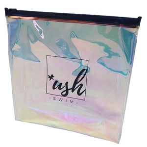 Black Zipper Waterproof Holographic Iridescent PVC Plastic Bag For Swimsuit Wet Bikini Underwear Packaging Bag