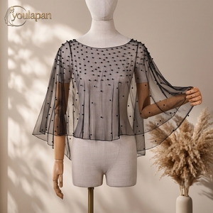 YouLaPan VG27-B Boléro Cape <span class=keywords><strong>Femme</strong></span> d'été en Polyester, Col Rond, Ornements de Perles, pour Robe de Soirée, <span class=keywords><strong>Mariage</strong></span>, Châle de Mariée - Product Image 4