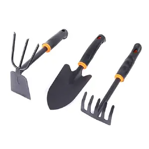azada se Suppliers-2021 nuevo herramientas agrícolas jardín negro Mango de goma de herramientas de jardinería 3 uds conjunto azada y rastrillo