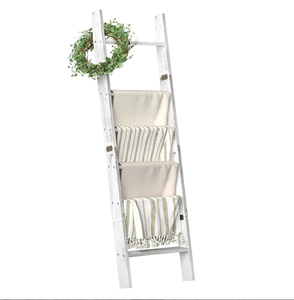 Échelles de couverture en bois personnalisées pour la chambre Porte-couverture à 6 niveaux Porte-couverture penché au mur Étagères d'échelle de couette en bois blanc - Product Image 1