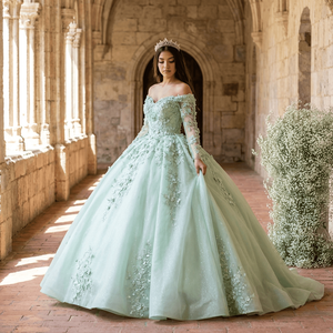 Robe de mariée de luxe Lsany214, robe de bal verte, dentelle à volants, appliques perlées, détails brodés, robe de mariée grande taille Jancember - Product Image 1