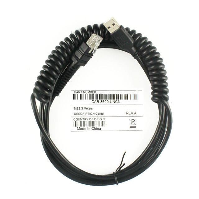 New Compatible USB 3 Meter Spring Cable for Zebra LI3608 LI3678 DS3608 DS3678 Barcode Scanner Cable