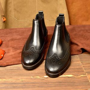 Nuevas Botas <span class=keywords><strong>Chelsea</strong></span> Brogue con Grabado para Hombre, Estilo Retro, de Media Caña, Sin Cordones, de Cuero Vacuno Genuino, para Otoño/Invierno - Product Image 3