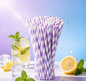 Umweltfreundliche Getränkehalme, Cocktail-Papierstrohhalme, Jumbo-Strohhalme mit schwarzen Streifen, Zubehör für Happy Birthday Partys, Bubble Boba Tee Getränke - Product Image 1