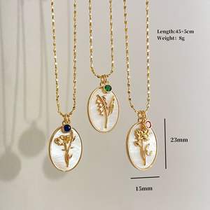 12月フラワーネックレス3次元楕円形シェルペンダント,誕生石ムーンフラワークラビクルチェーンファッションペンダントネックレス - Product Image 4