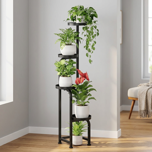 Support à plantes moderne en métal à 4 niveaux, étagère à pots de fleurs d'intérieur, design minimaliste, revêtement en poudre noir pour l'affichage de la verdure à la maison - Product Image 6