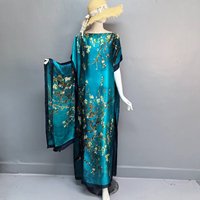 Robe longue kaftan ample en satin de soie imprimé, respirante, en polyester, style ethnique africain, grandes tailles pour femmes adultes