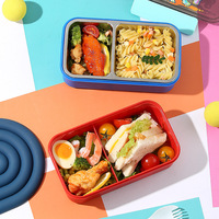Boîte à lunch bento portable en plastique à double compartiment, anti-fuite, compatible micro-ondes, avec couvercle, motif dinosaure de dessin animé pour étudiants