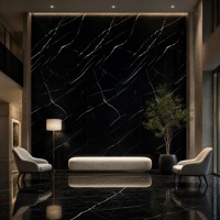 Nouvelle dalle de pierre frittée polie Black Marquina avec veine blanche prononcée pour comptoir, mur, hôtel, villa, intérieur