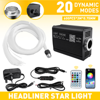 Luces ambientales LED de fibra óptica para techo de coche, 600 piezas, 12V CC, con efecto centelleante y control remoto por APP