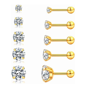 Boucles d'oreilles en acier inoxydable 316 avec une seule pierre précieuse en zircon et un dos à visser rond pour un usage unisexe - Product Image 5