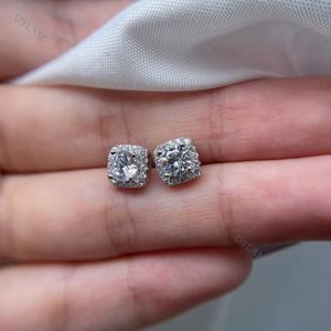Dylam Rhodium Plated Main Stone 925 Sterling <b>Silver</b> <b>Stud</b> Earrings Cubic Zirconia Cushion Shaped Halo Wedding <b>Stud</b> Earring - Product Image 6