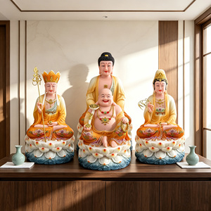 Ensemble de statues de <span class=keywords><strong>Bouddha</strong></span> Saha, Sakyamuni, Guanyin, Ksitigarbha, Maitreya, figurines en résine, décoration d'autel à domicile - Product Image 3