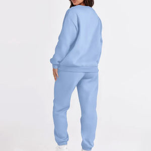 Conjunto de sudadera de lona informal personalizada para mujer con Sudadera con capucha y pantalones largos-Ropa de invierno de dos piezas - Product Image 2