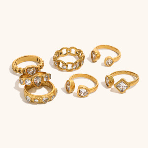Bague empilable tendance en acier inoxydable plaqué or 18 carats avec zircon, bague ouverte pour femme, ensemble de bijoux tendance, collection Lundi Dimanche - Product Image 5