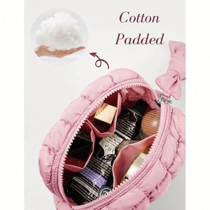 Bolsa de Maquillaje de Viaje Acolchada de Algodón Vintage con Cremallera y Patrón de Hilo, Linda Bolsa Tipo Puffer para Mujer - Product Image 4