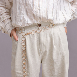 Cadena de Cintura de Una Sola Capa con Anillo Circular Dorado de Aleación de Zinc, Estilo Punk, para Uso Diario, Cadena Corporal de Moda - Product Image 1