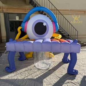 Mascotte gonflable personnalisée <span class=keywords><strong>DJ</strong></span> Monstre aux grands yeux jouant du piano, monstre de dessin animé pour enfants, toboggan pour parc - Product Image 1