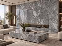 Dalles de marbre gris serbe en pierre naturelle pour tables sur pieds, plans de travail de cuisine, panneaux muraux de douche, seuils et plinthes.