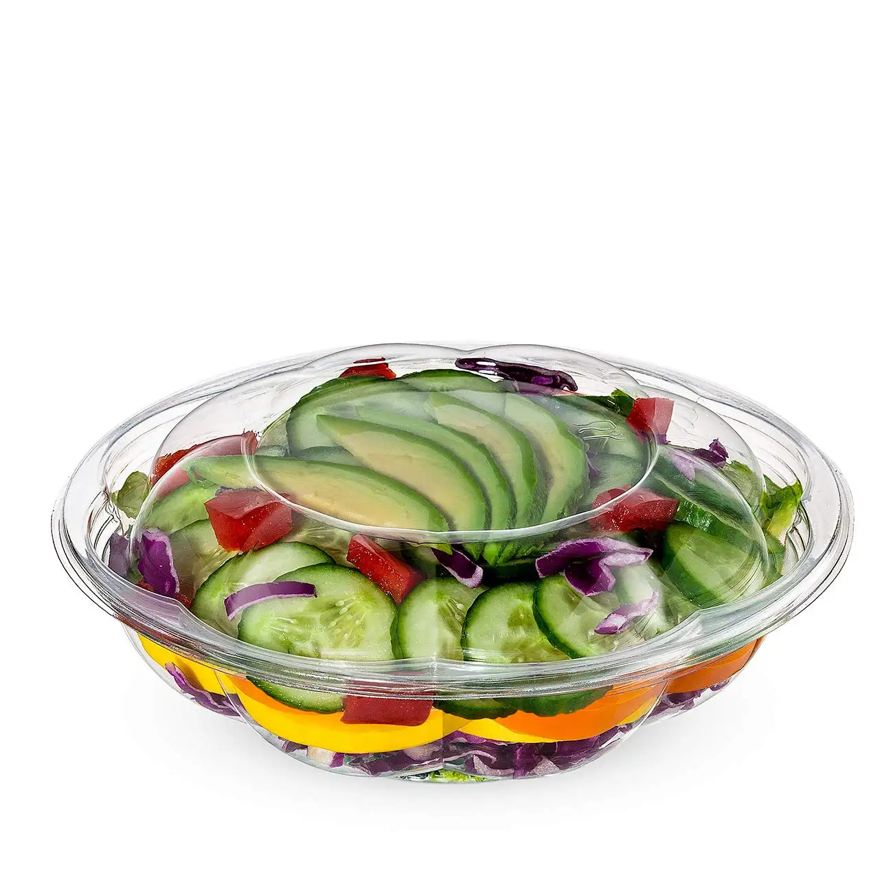 Fabricant de fournitures de restauration Bol de 12 oz Contenant à salade en plastique jetable Rond Soupe à salade Ensemble de bols à fruits avec couvercle