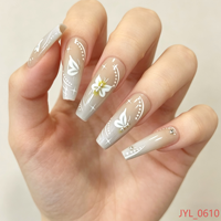 24 faux ongles à presser en ABS imprimés papillon pour femmes, prêts à poser, longs, forme cercueil