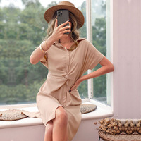 Haute qualité nouveau été décontracté fille robe mode simple boutonnage MIDI chemise robe Vintage femmes robe Simple