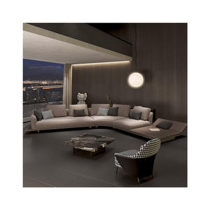 Sofá Seccional <span class=keywords><strong>Modular</strong></span> en Forma de U de Cuero Genuino con Esquinas Curvas Blancas de Diseño, Sofá Cama de Diseño Italiano para Sala de Estar de Lujo - Product Image 1