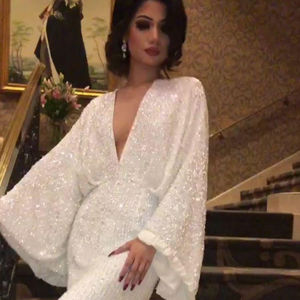 Женское роскошное вечернее платье с блестками на заказ для элегантных женских вечерних платьев с рукавами из рога - Product Image 1