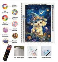 Peinture Diamant 5D à Perçage Complet Motif Chiot Sorcier Ciel Étoilé Planète 50x75 Kit DIY Artisanat Chapeau Floral Chien Décoration Murale Maison
