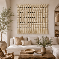 Décoration murale en fibres tissées à la main avec pompons pour hôtel de luxe, salon, restaurant, décoration intérieure