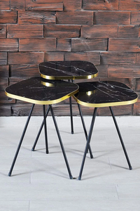 Black and White <b>Marble</b> <b>Top</b> <b>Tables</b> Versatile Nest of <b>Tables</b> Set of 4 Counter Height Bar Metal Frame <b>Tables</b> for Living Room Pub - Product Image 2