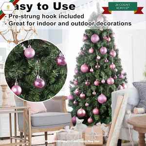 Juego de Bolas de Navidad Rosadas Brillantes Mate de 6 cm de Alta Calidad, Resistentes a los Golpes, con Recubrimiento UV, Decoración para Árbol - Product Image 3