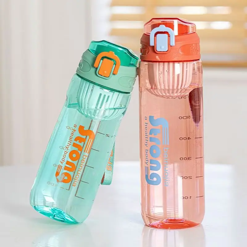 High quality clear transparent sports plastic kids water bottle plastic cup with lid and straw