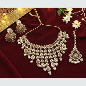 Gold Plated <b>Kundan</b> Stone and Pearls Necklace Set 10581301WH Exquisite Fine <b>Jewelry</b> Set - Product Image 3