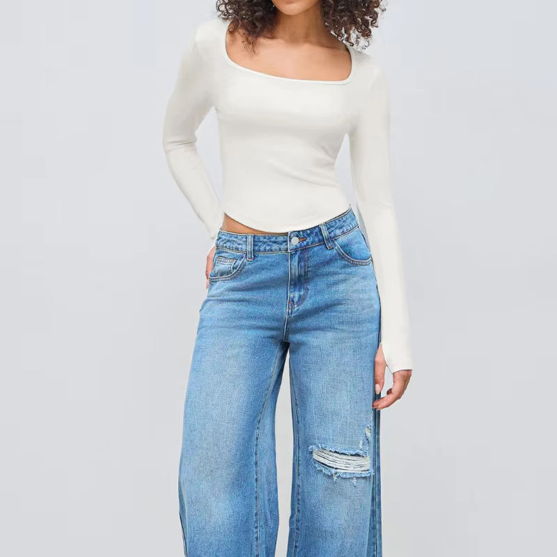 Camiseta térmica de manga larga de mezcla de algodón para mujer - Main Image