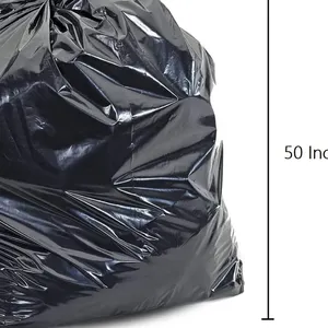 Bolsas de revestimiento de cubo de basura biodegradables de alta resistencia de color negro de 60 galones con impresión de huecograbado con fuelle lateral para productos domésticos