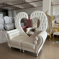 Fauteuil Trône de Mariage Double, Luxe, Blanc, Dossier en Forme de Cygne et Cœur, pour Princesse, Prince, Roi, Reine
