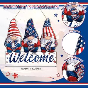Letrero de Bienvenida Rústico de Madera Patriótico para el <span class=keywords><strong>4</strong></span> de Julio, con 3 Gnomos para Decoración <span class=keywords><strong>del</strong></span> Porche Delantero <span class=keywords><strong>del</strong></span> Día de la Independencia, Venta al por Mayor - Product Image 2