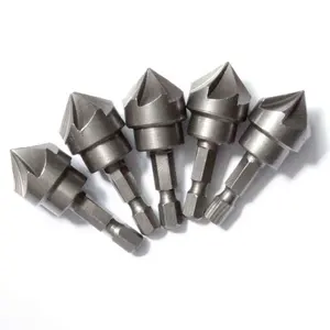 3PC 90 Degree Countersink Drill Chamfer Bit 1/4" Hex Shank Carpentry Woodworking Angle Point Bevel Cutting Cutter Remove Bur
