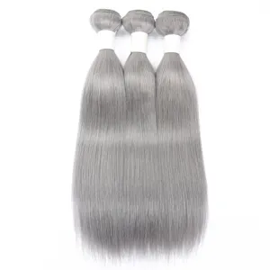 Virgin Straight Hair Bundles 1B/ Grey Straight Human Hair 3 Bundles Ombre Brazilian Human Hair Weave Gray Hair Extensions Remy Virgin Apple Girl