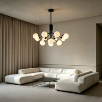 Lustre LED G9 en verre et fer noir de style nordique moderne, luminaire suspendu rond pour salon, salle à manger