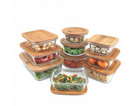 Récipients de stockage des aliments en verre étanches et sans BPA, récipients de préparation des repas en verre, boîtes à Bento en verre avec couvercles en bambou