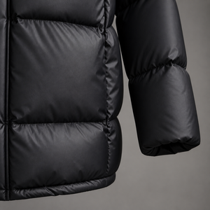 Manteau long en duvet noir unisexe pour homme avec capuche, fermeture éclair, imperméable, en polyester épais, coupe droite, style minimaliste - Product Image 6
