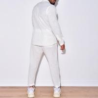 Vêtements d'automne pour hommes, ensemble deux pièces, pantalon et chemise en lin décontractés, ensemble 2 pièces