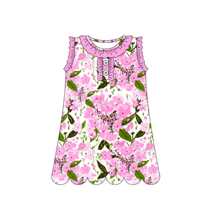Vestido de Verano para Niña, Modelo GSD3921, Estampado de Fresas Rojas, Sin Mangas, Hasta la Rodilla, de Algodón y Elastano, con Borde Festoneado, Venta al Por Mayor - Product Image 2